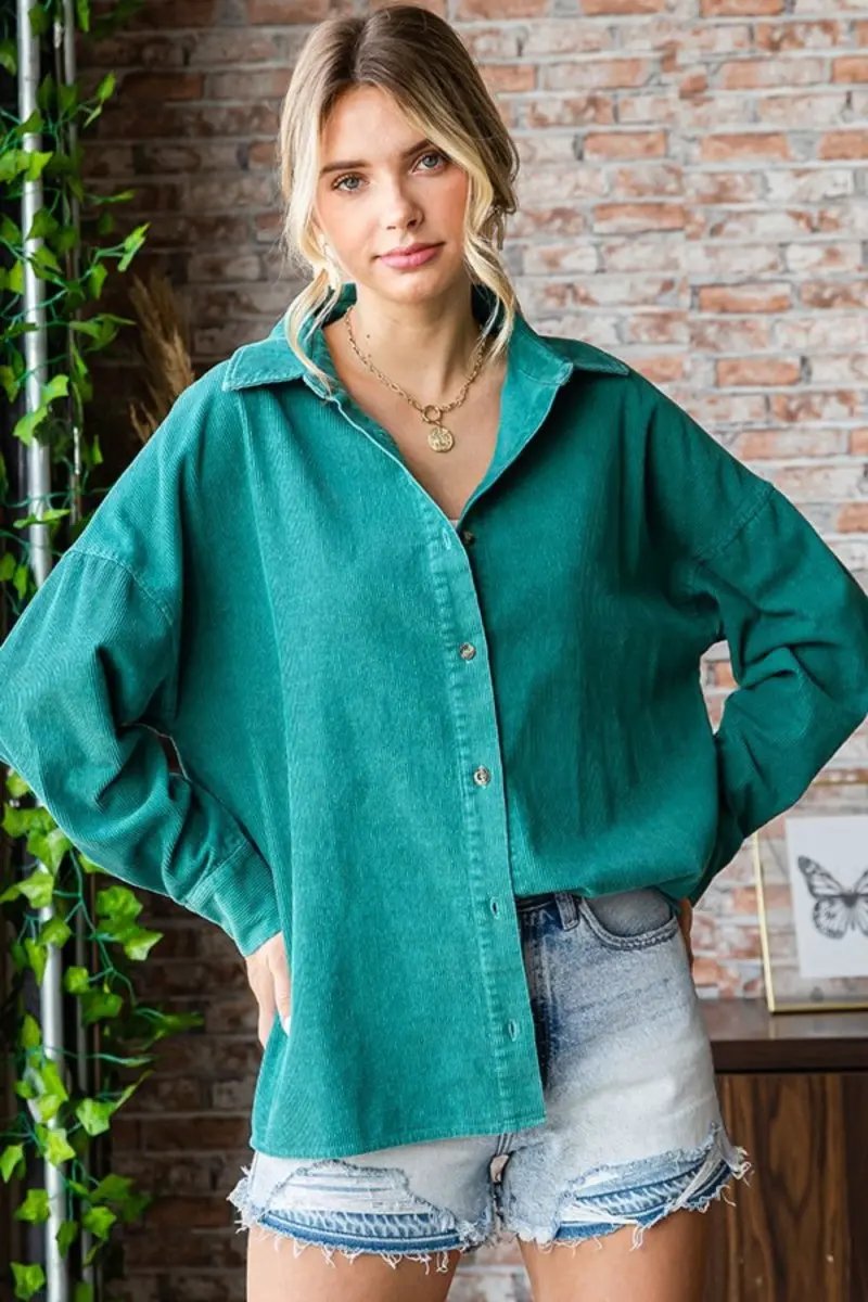 Accessories Trendsi Corduroy Shirt Women's Casual Button Down Top Soft & Comfy