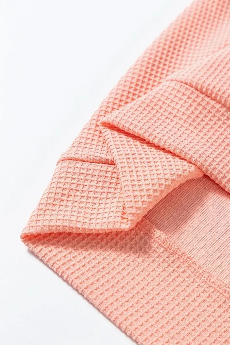 Pants Love Salve Pink Waffle Knit Top Women's Daily Casual Raglan Tee Comfy Fit