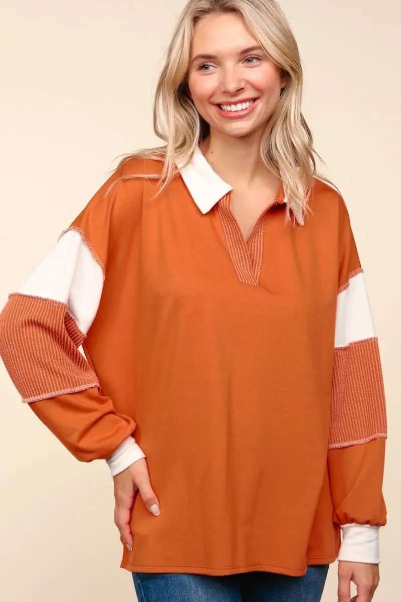 Accessories Trendsi Color Block Top Women's Casual Long Sleeve Shirt USA Shipped!