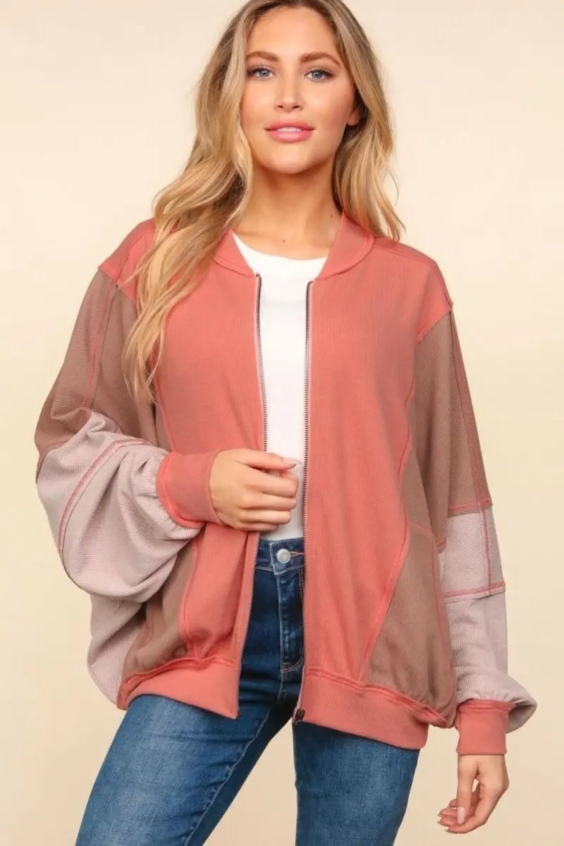 Women's Bomber Jacket Bomber Jacket - Color Block & Side Pockets - Women's Outerwear