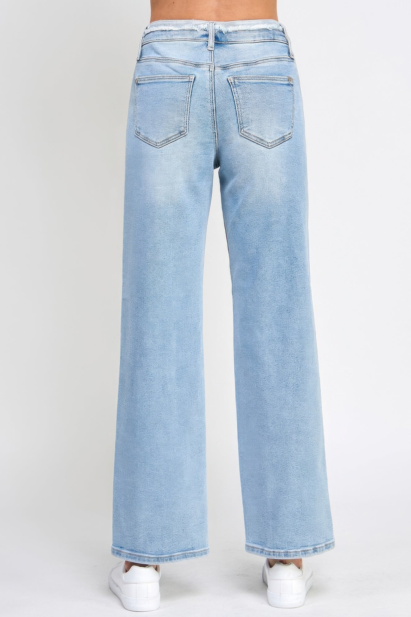 High Rise Dad Jeans W/ Fringe Waistband Detail