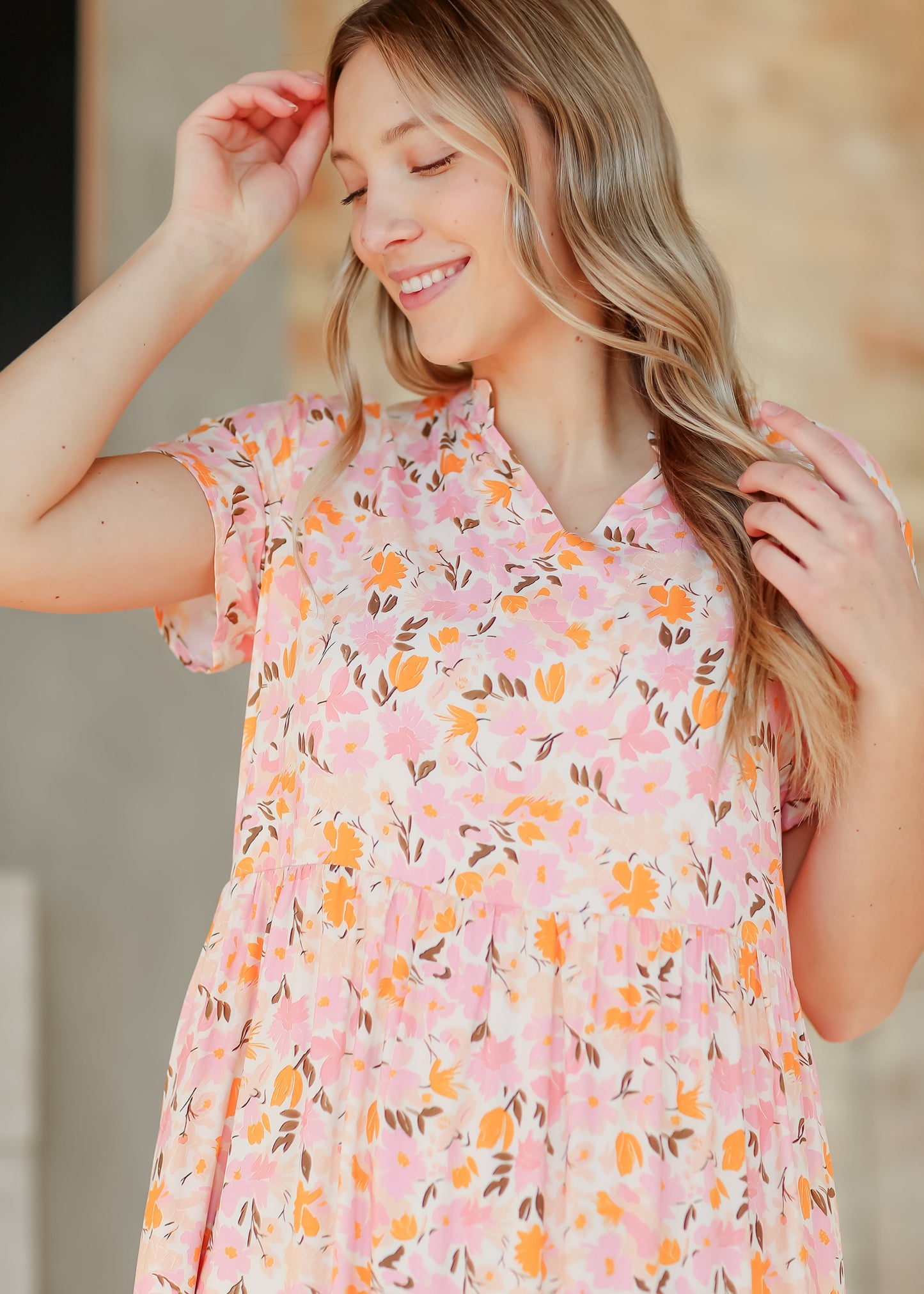 Jaydrien Floral Flutter Sleeve Midi Dress