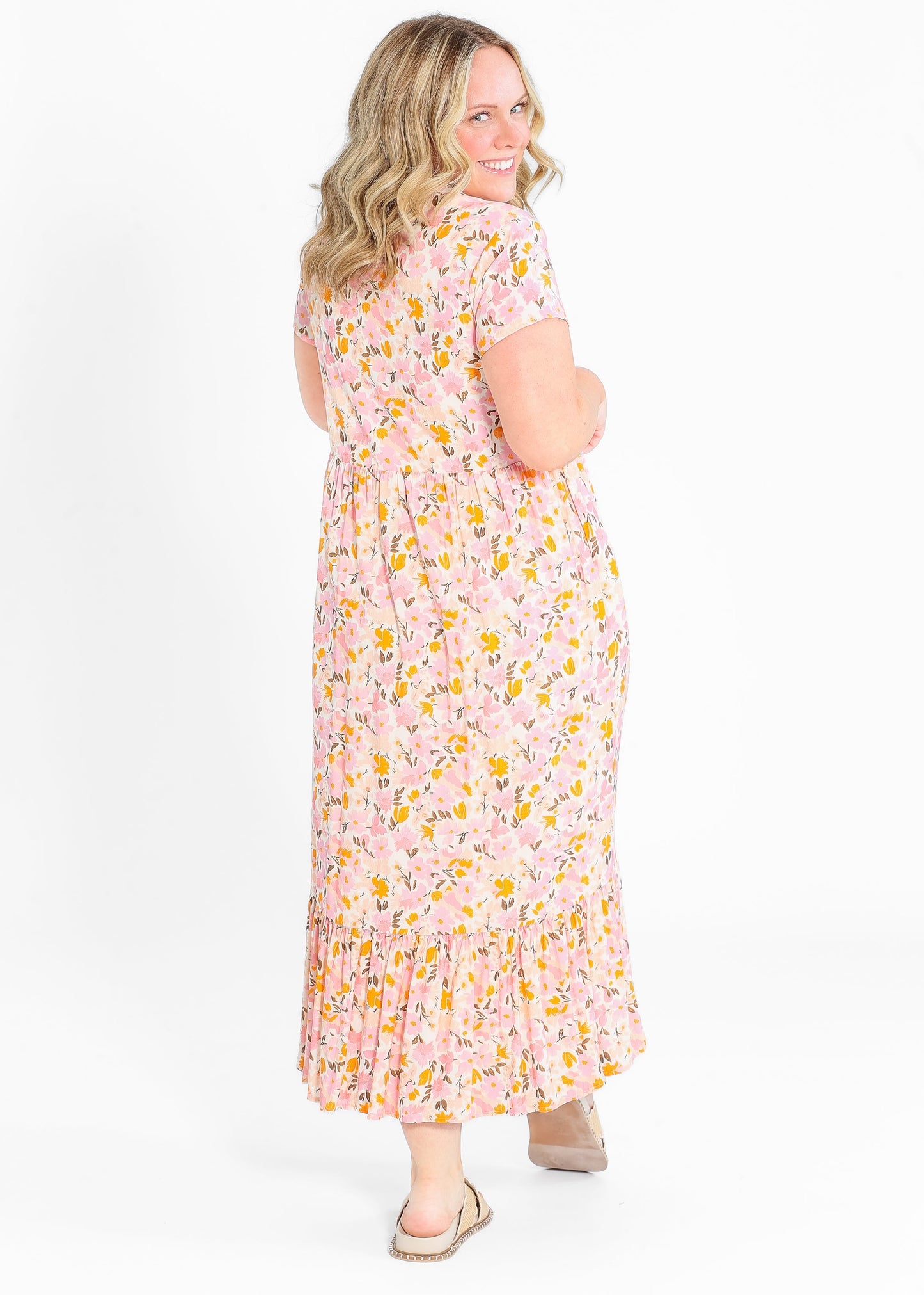 Jaydrien Floral Flutter Sleeve Midi Dress