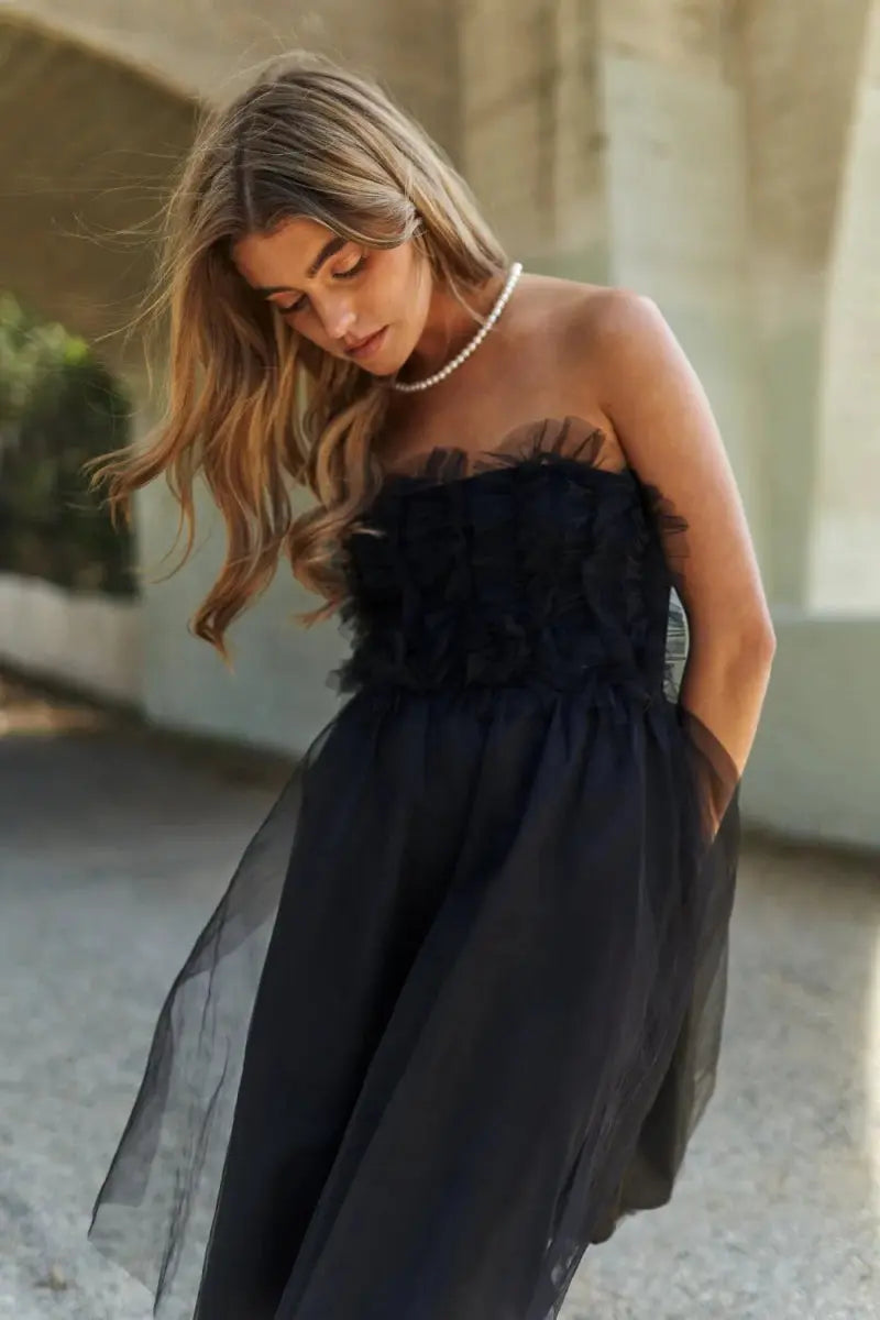 Dresses Trendsi Mesh Ruffle Dress Women's Summer Fashion Tube Top Dress - Lightweight, Flowy