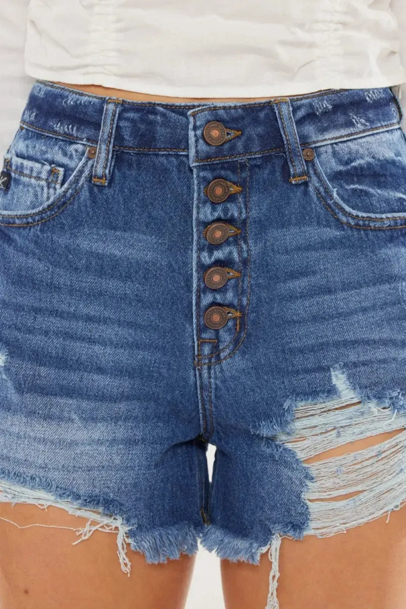 Women's Denim Shorts Denim Shorts - Distressed Button-Fly High Waist - Everyday Casual