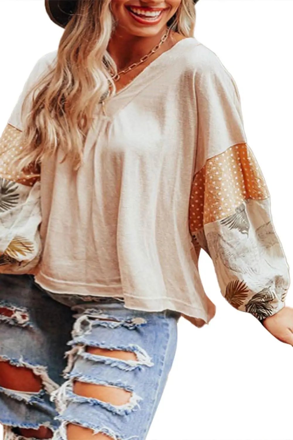 Pants Love Salve Palm Print Blouse Women's Fashion Top Puff Sleeves Chic Style