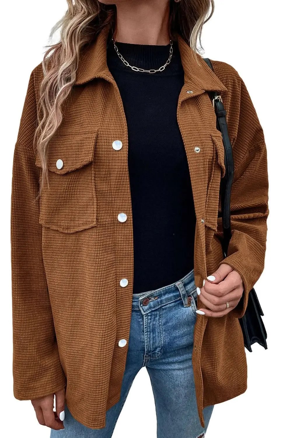 Shorts Love Salve Brown textured shacket with pockets