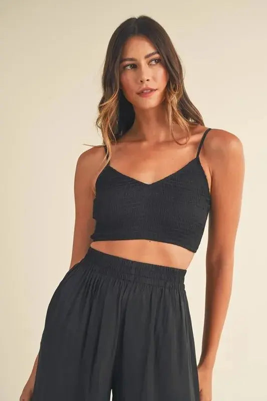 Women's Two-Piece Set - Smocked Bralette & Wide Leg - Casual