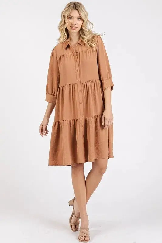 Accessories Trendsi Button Detail Dress Women's Casual Tiered Shirt Dress Flowy, USA Ship