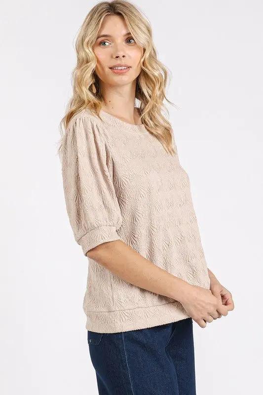 Women's Knit Top Knit Top - Short Puff Sleeve - Casual Shirt