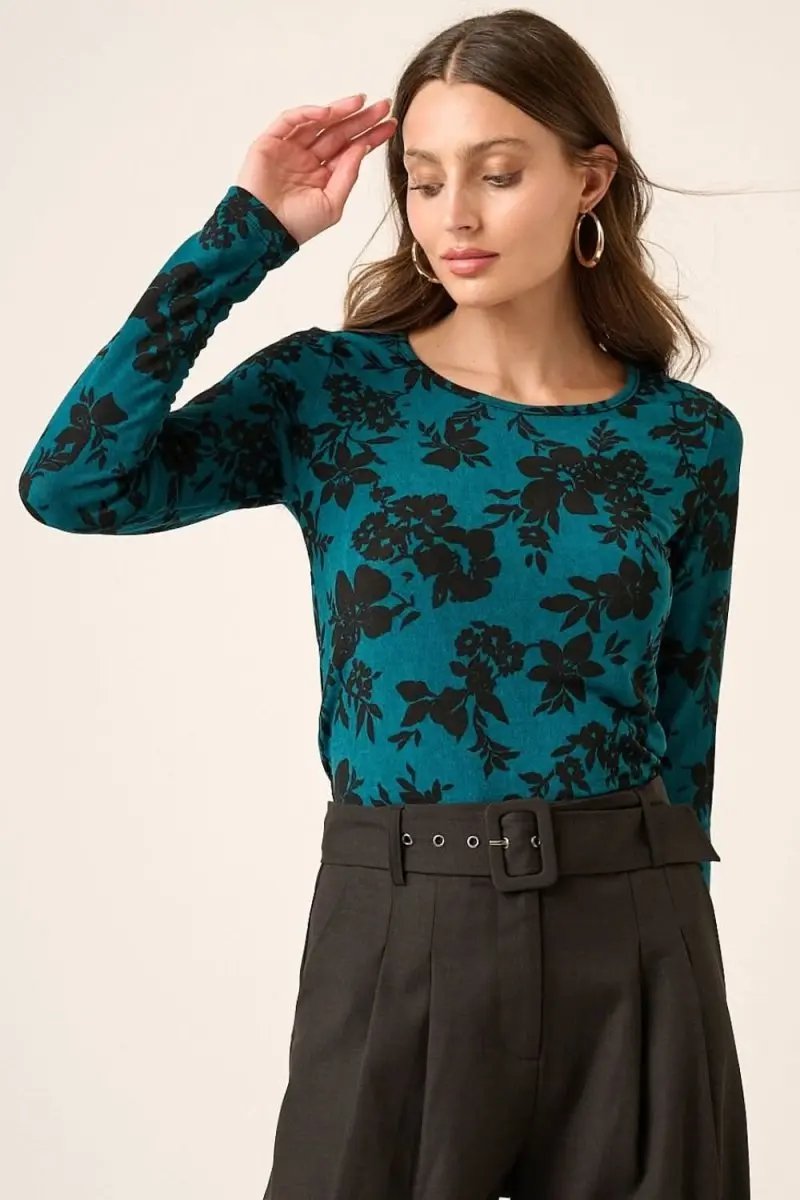 Sweaters Trendsi Flower Print Knit Top Women's Casual Long Sleeve Soft Knit