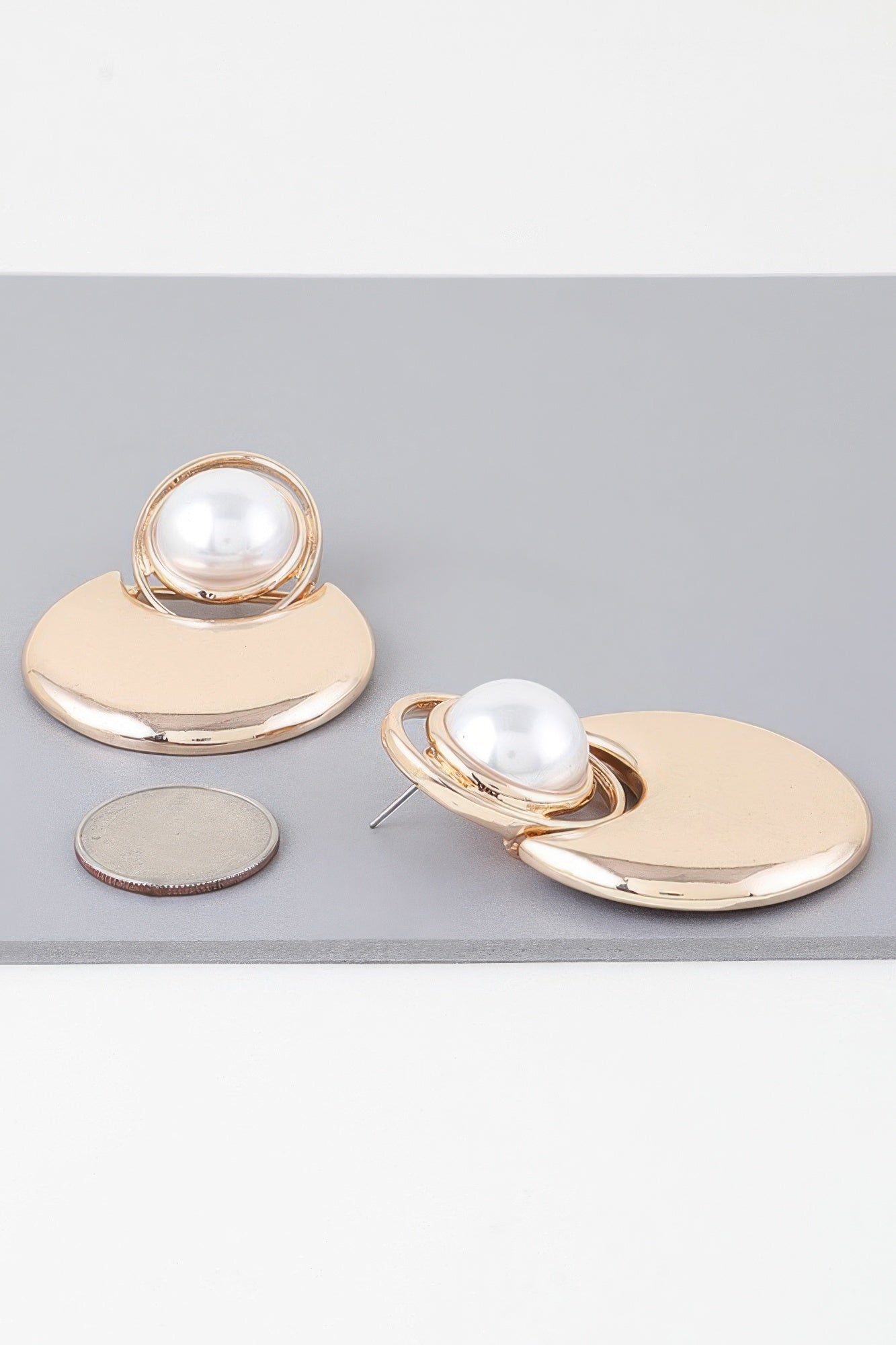 Modern Pearl Crescent Drop Earrings
