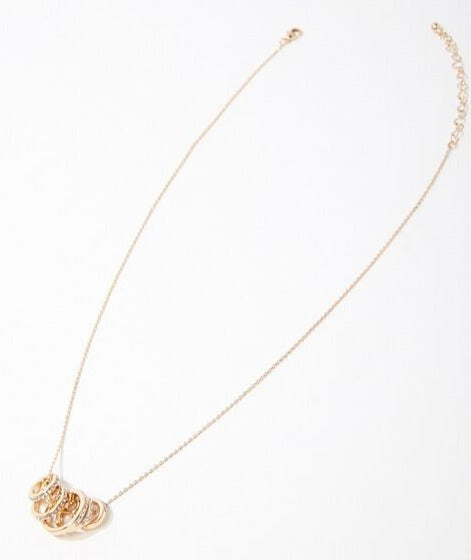 Rhinestone Hoop Pendant Necklace Gold Color 17"