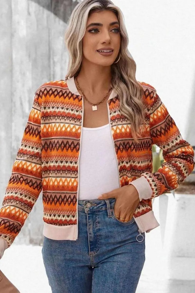 Jackets Love Salve Orange Boho Jacket Women's Fall/Autumn Zip Up Long Sleeve Western Style