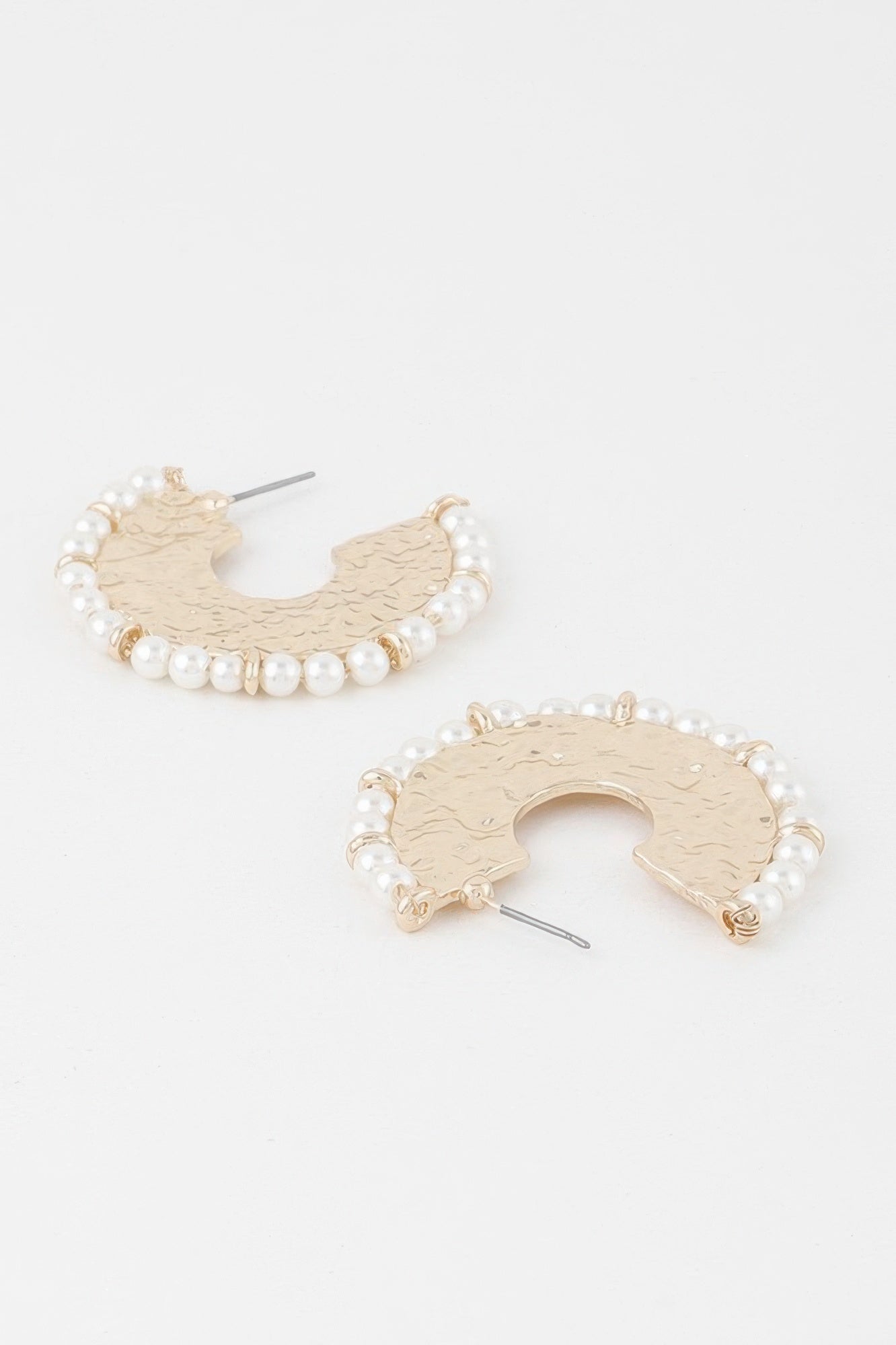 Pearl Hammered Hoop Earrings