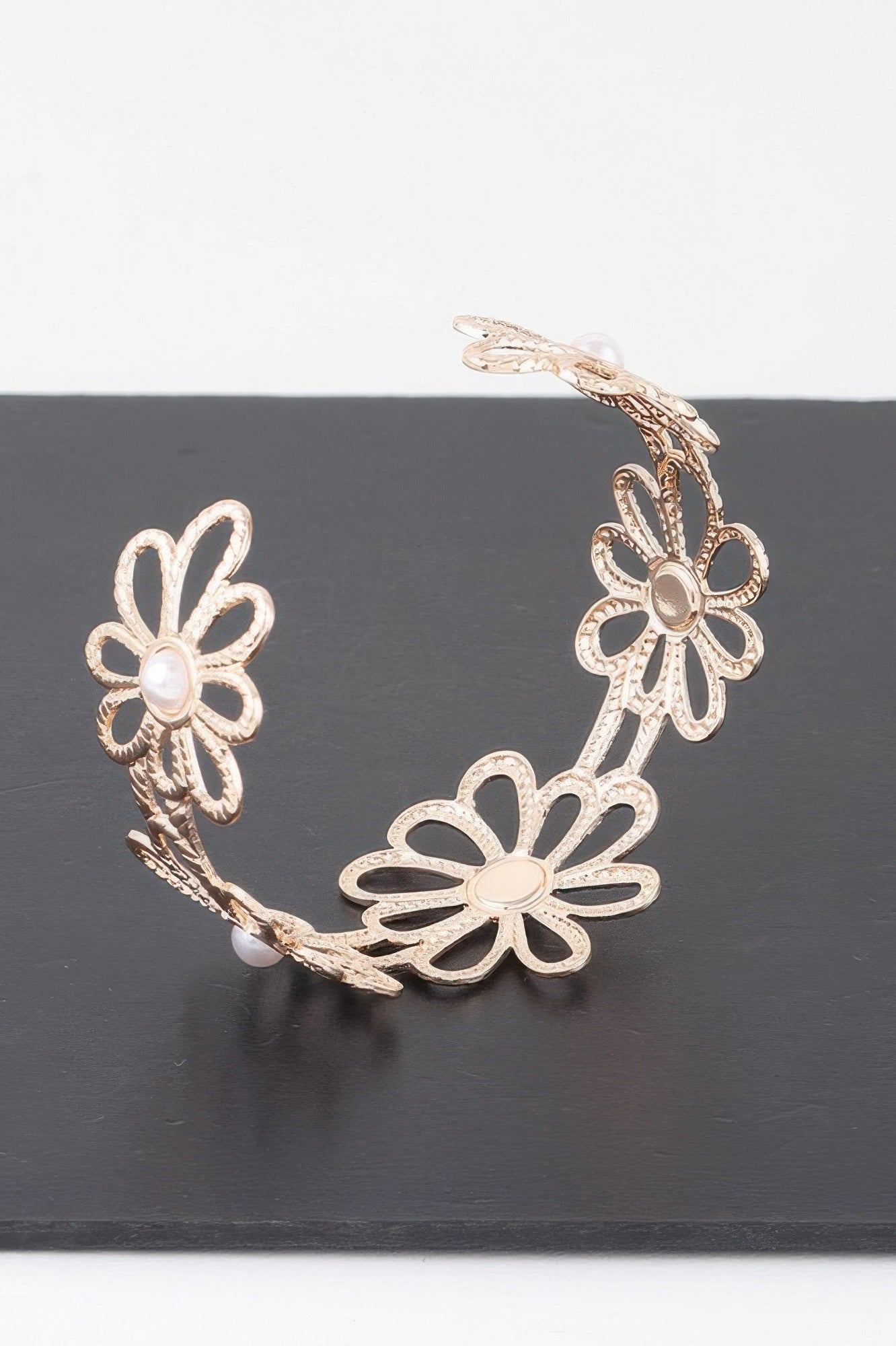 Pearled Flower Cuff Bracelet