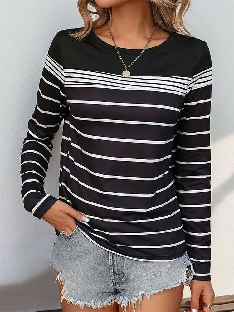 Trendsi Women's Striped Long Sleeve T-Shirt — Soft Casual Top