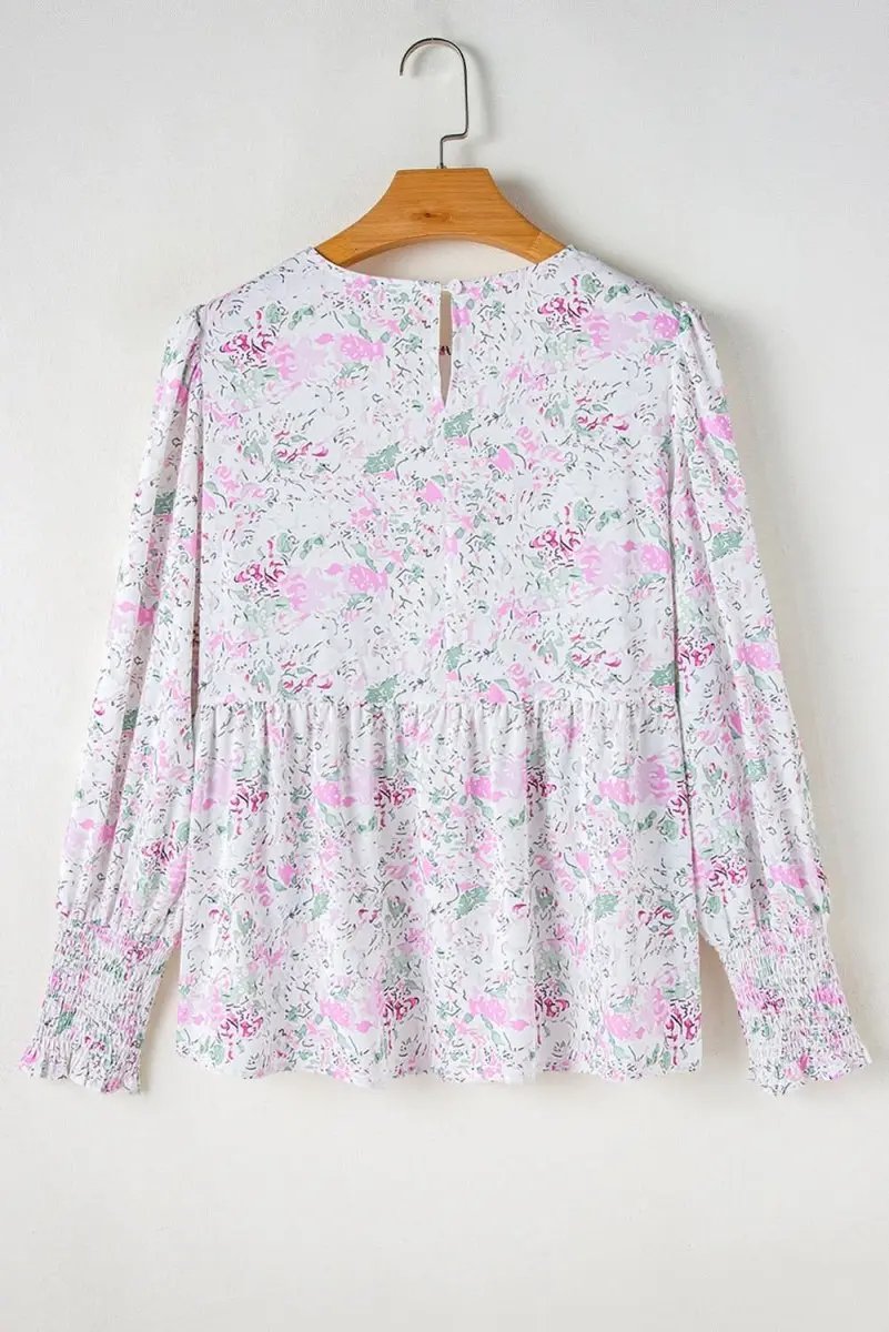 Tops/Blouses & Shirts Love Salve Pink Floral Blouse Women's Daily Southern Belle Top Shirred, Balloon Sleeve