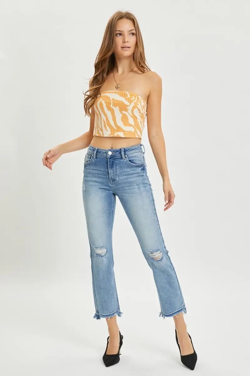Sweaters Trendsi RISEN Distressed Jeans Women's High Rise Cropped Straight Leg Denim