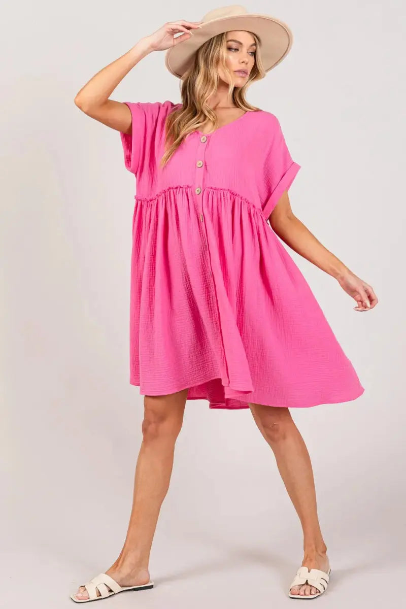Shirts Trendsi SAGE+FIG Button-Up Dress Women's Everyday Casual Short Sleeve Lightweight