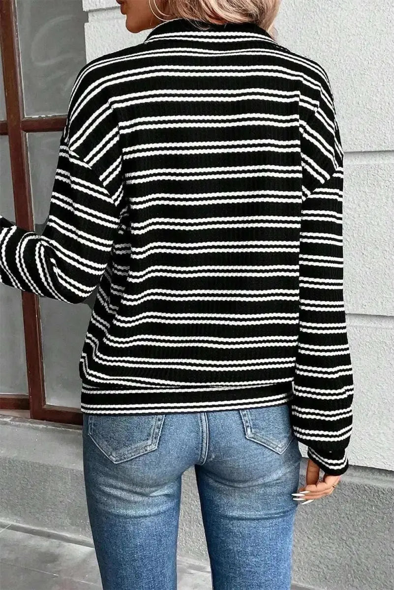 Accessories Trendsi Striped Half Zip Women's Long Sleeve Top Casual Stylish Wear