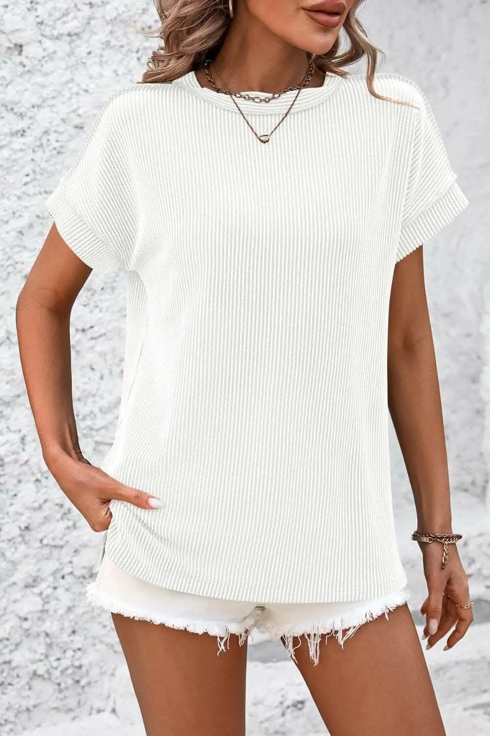 T-Shirts Trendsi just arrived - Chic striped ribbed tee with seams