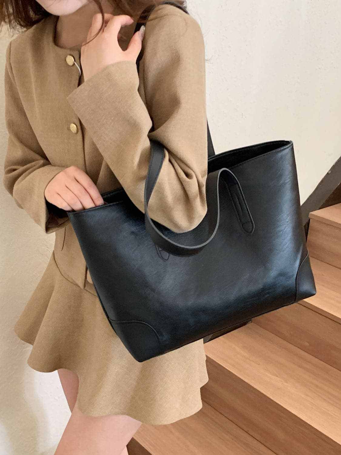 T-Shirts Trendsi Bags - Chic pu leather medium tote bag - Premium Quality