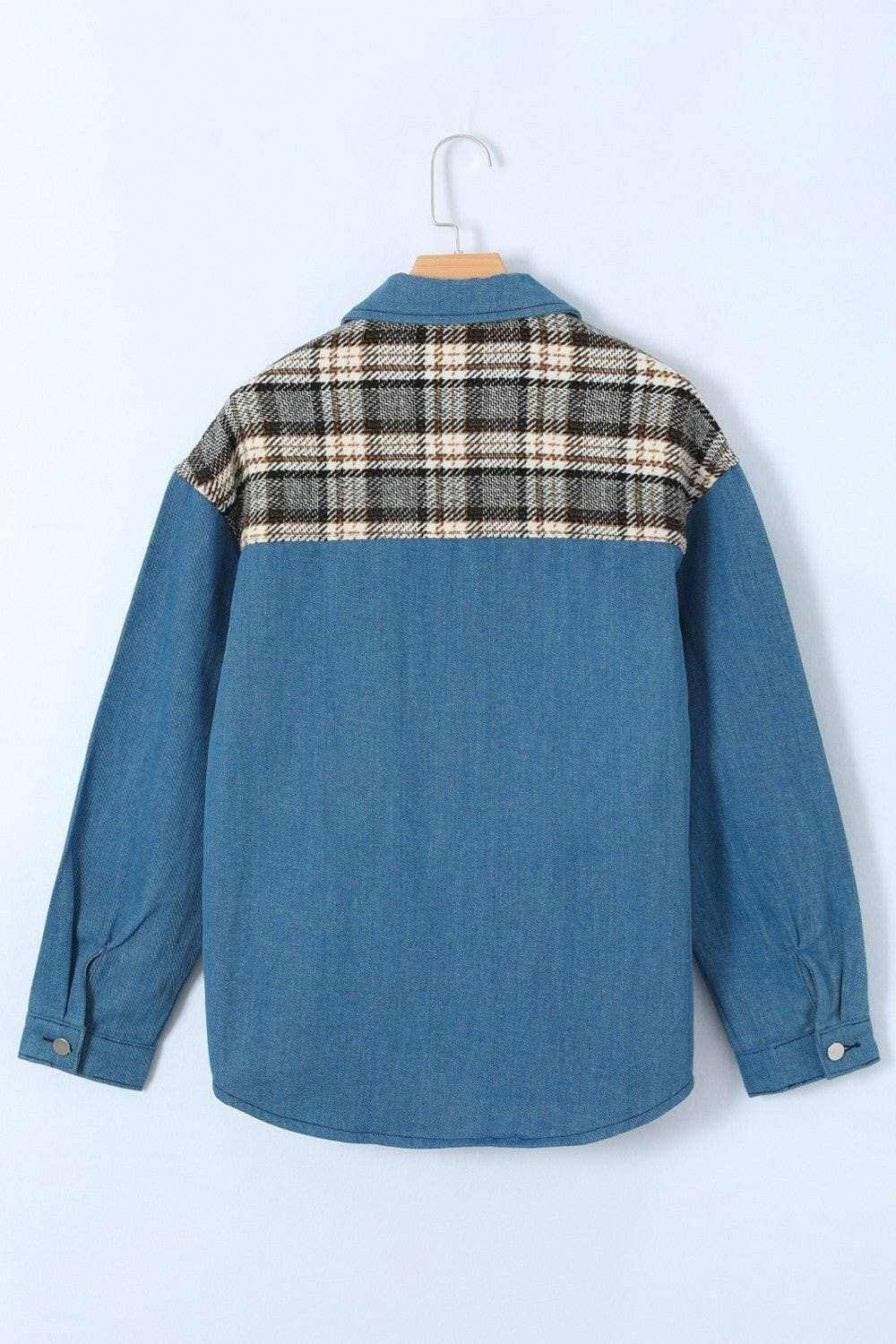 Trendsi Men's Denim Jacket with Plaid Pocket - Casual