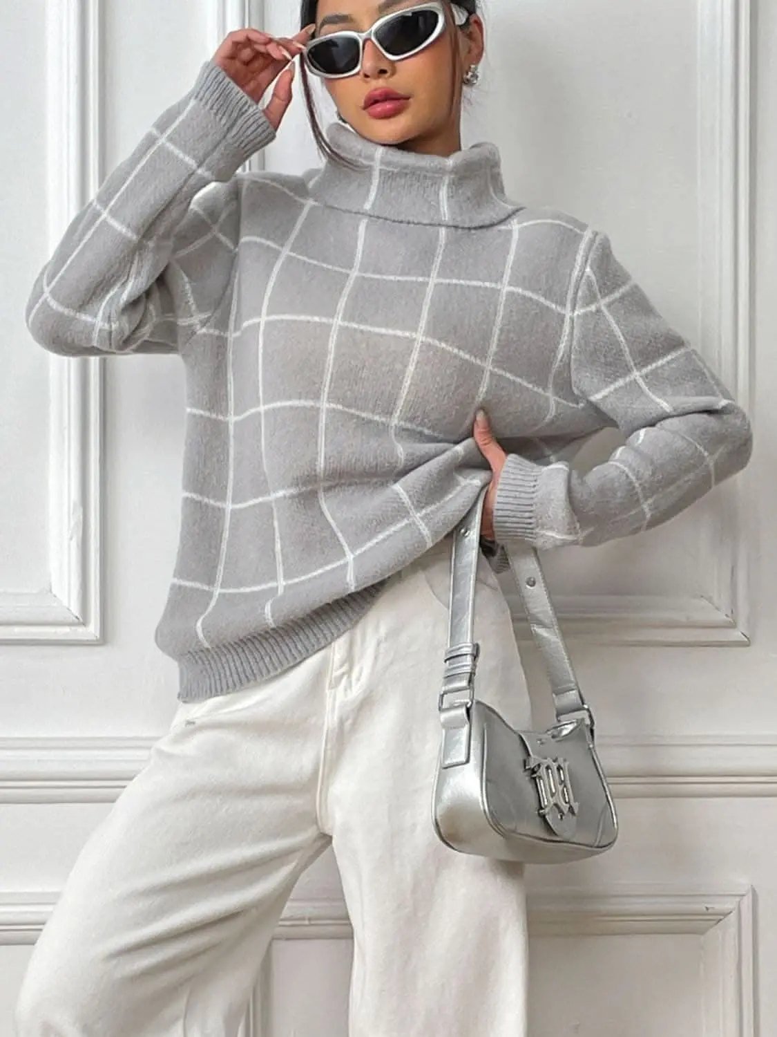 Sweaters Trendsi Cozy plaid turtleneck sweater