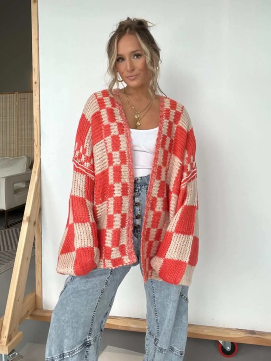 Sweaters Trendsi Chic plaid long sleeve cardigan