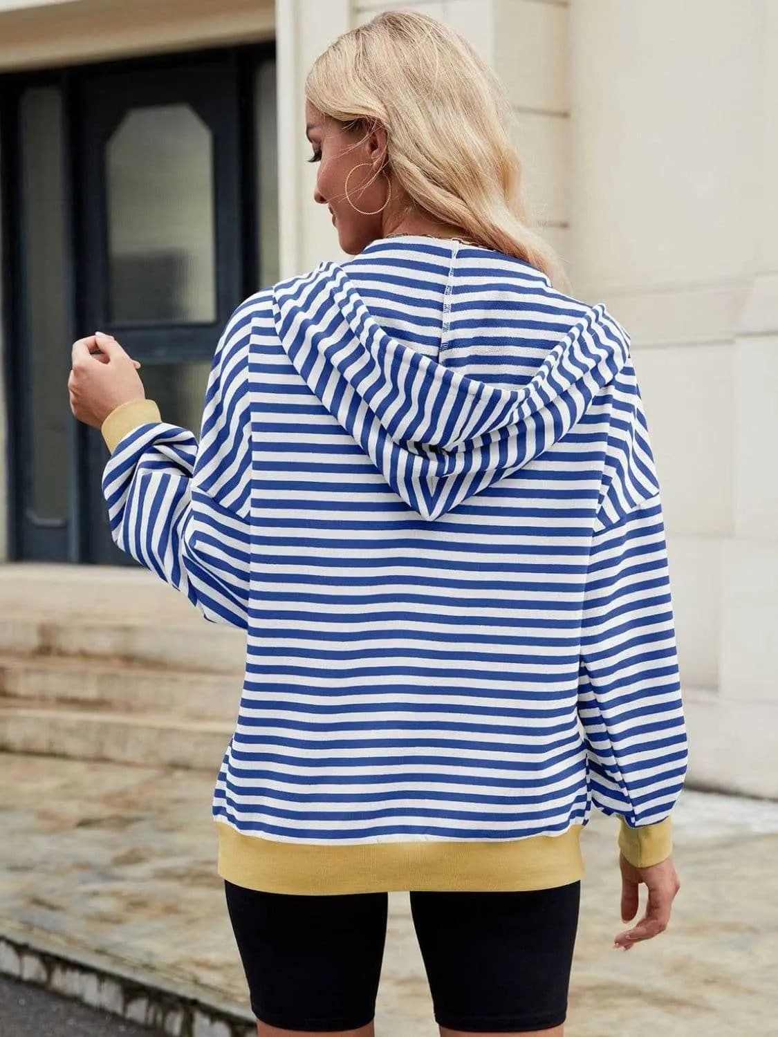 Jackets Trendsi Striped Zip-Up Hoodie Women's Fashionable Comfy Jacket