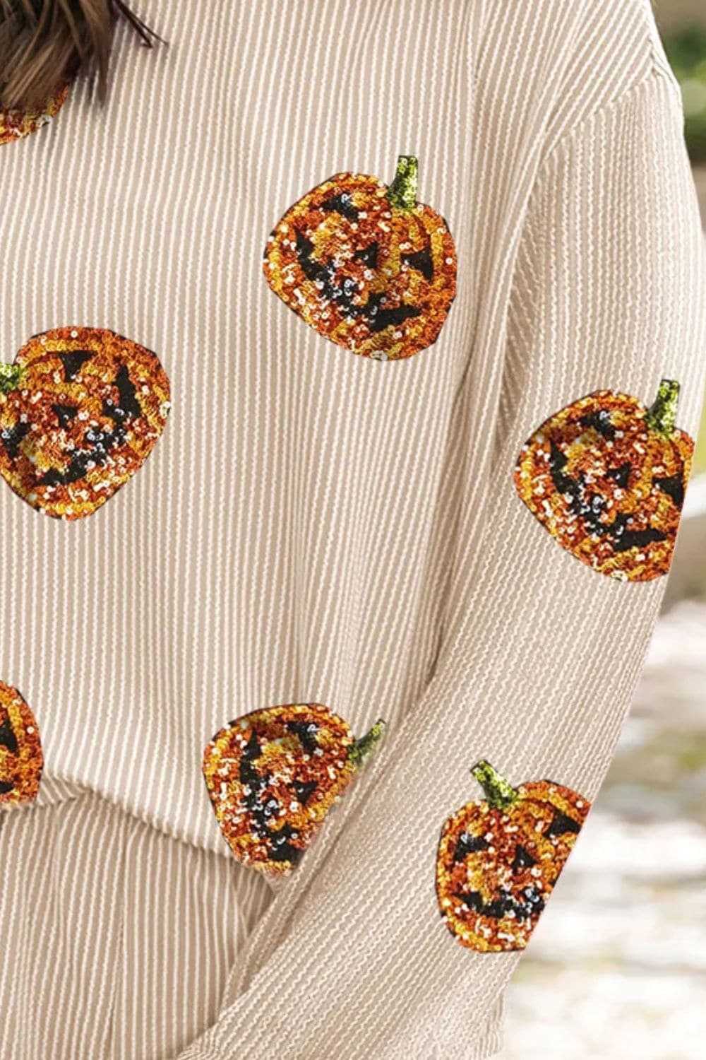 Sequin Pumpkin Halloween Outfit Set — Women's Two-Piece Party Wear