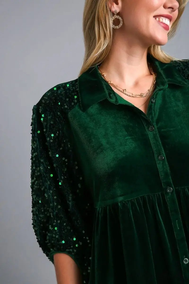 Accessories Trendsi Sequin Tiered Top Women's Casual Shirt USA Made, Stylish