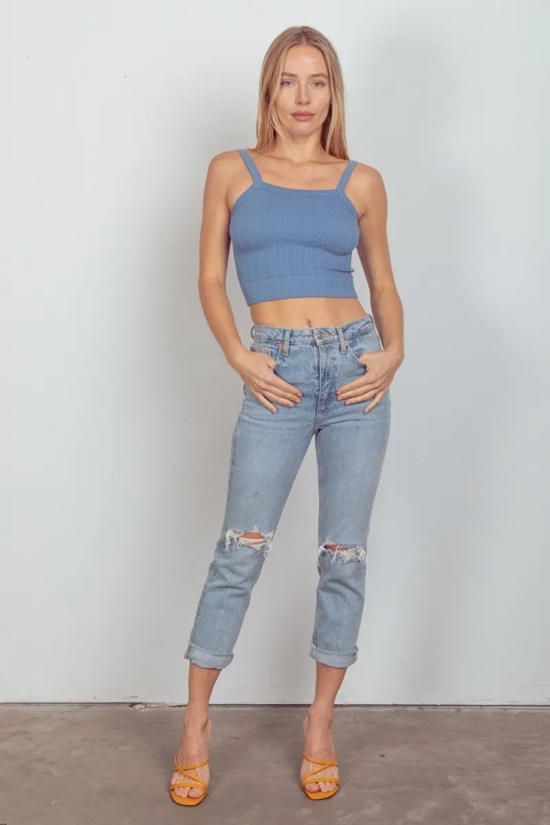 Sweaters Trendsi Cable Knit Cami Women's Cropped Seamless Top Stylish Comfort