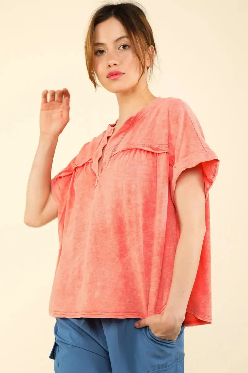 Women's Casual T-Shirt Women's Washed Tee - Soft & Comfy - Casual Short Sleeve Top