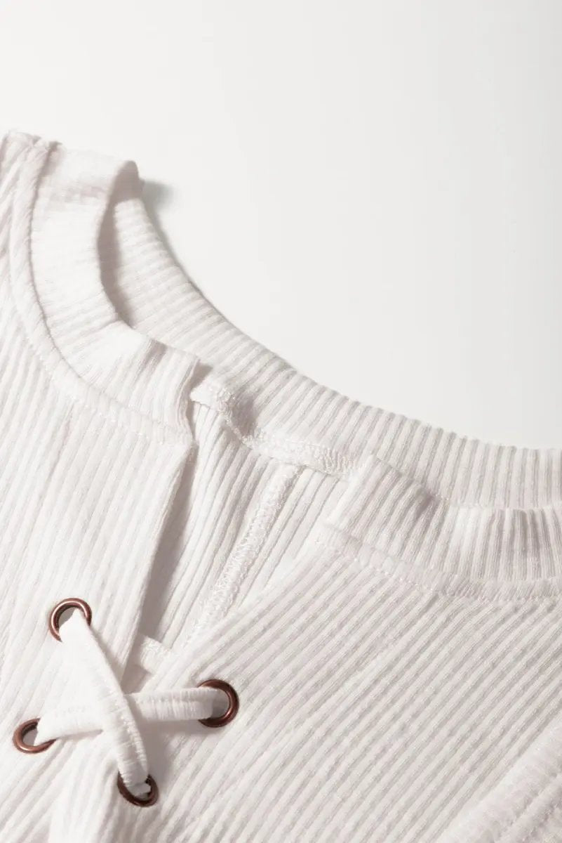 Accessories Love Salve White Ribbed Top Women's Daily Wear Tee: Lace Patchwork, Summer Casual