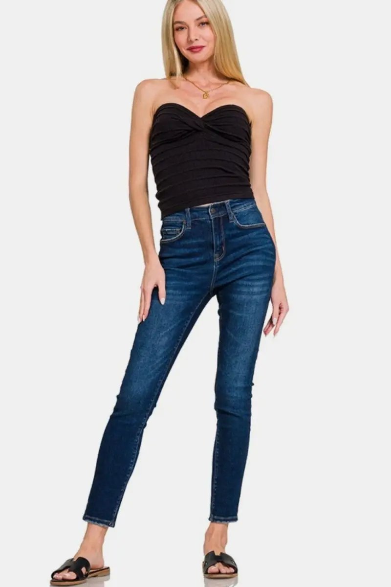 Pants Trendsi Ruched Sweetheart Top Women's Casual Wear Fitted Tee Soft, Flattering