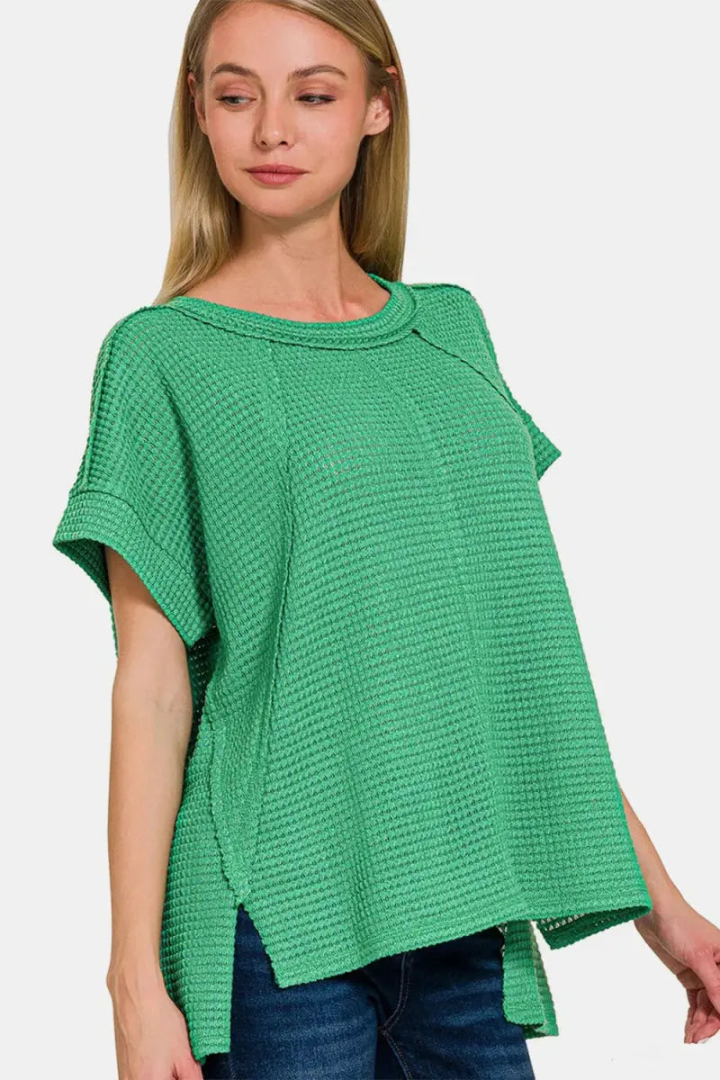 Women's Short Sleeve T-Shirts Waffle Tee - Exposed Seam, Comfy - Short Sleeve T-Shirt