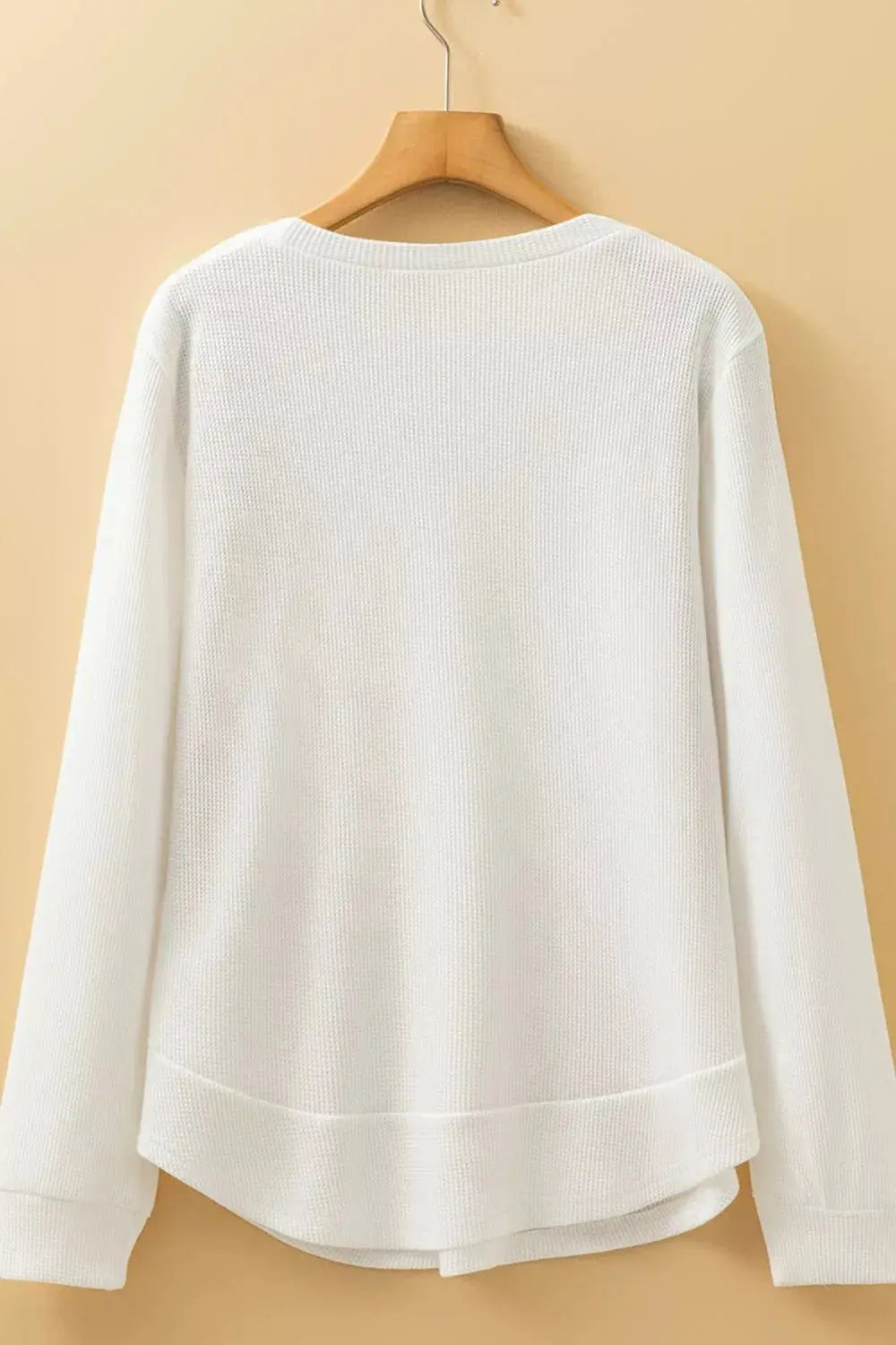 Rounded Neck Long Sleeve Waffle Knit Top