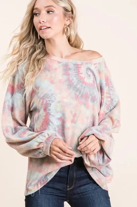 Women's T-Shirt - Tie Dye Puff Sleeve - Casual Style
