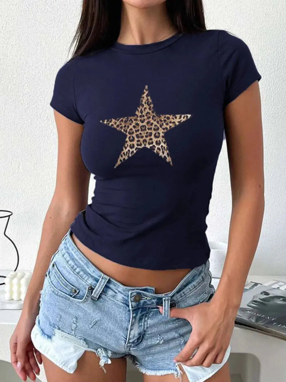 Devine Star Round Neck Short Sleeve T Shirt