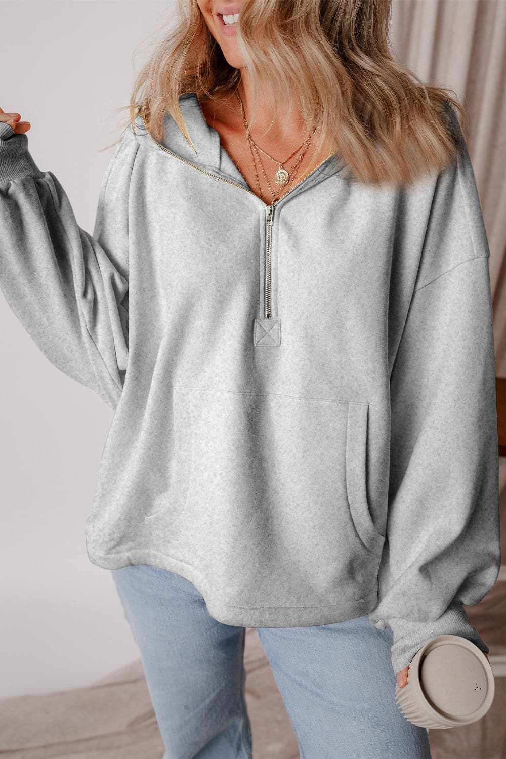 Jackets Trendsi Casual half zip hoodie with pockets