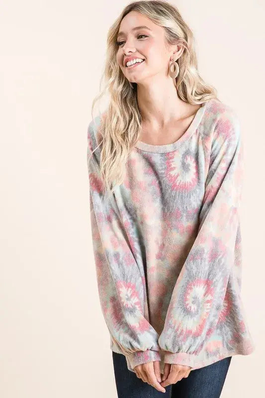Women's T-Shirt - Tie Dye Puff Sleeve - Casual Style