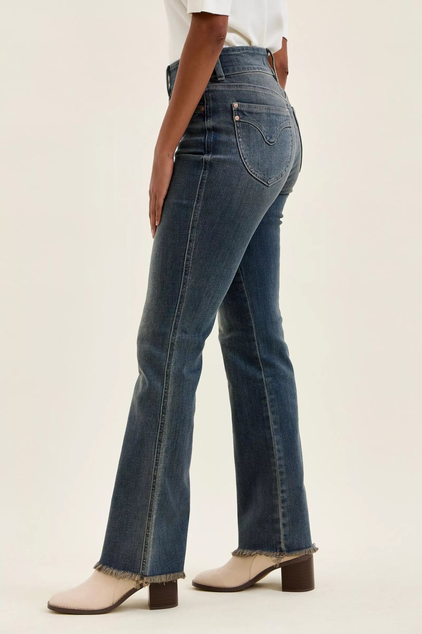 Judy Blue Double Button High Waist Frayed Hem Jeans