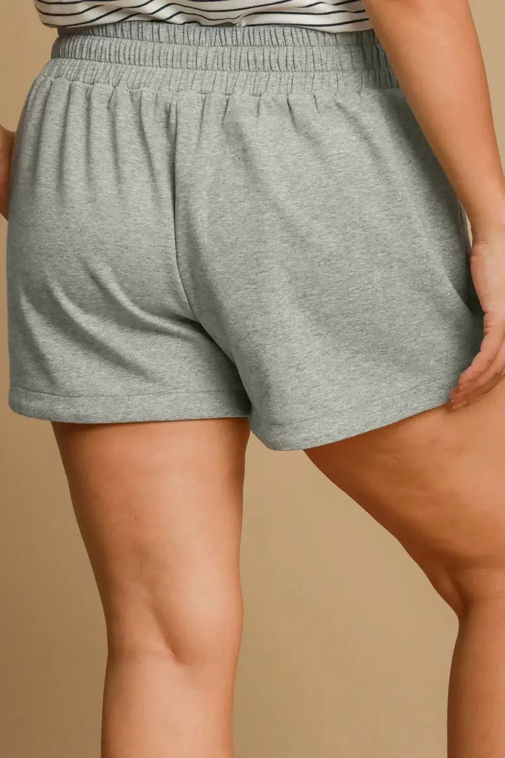 Umgee Full Size Gray Drawstring Sweat Shorts with Pockets