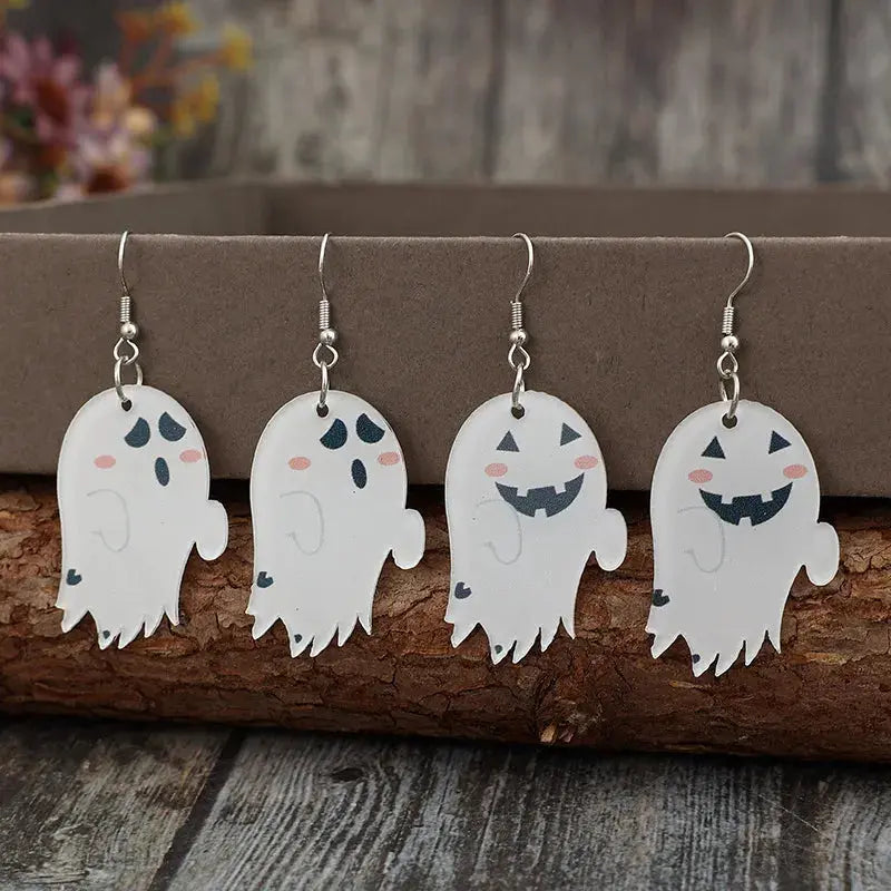 2 Piece Alloy Acrylic Halloween Ghost Dangle Earrings