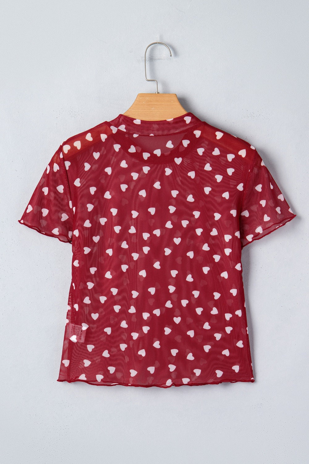 Women's Sheer Heart Print Fitted Mesh Blouse