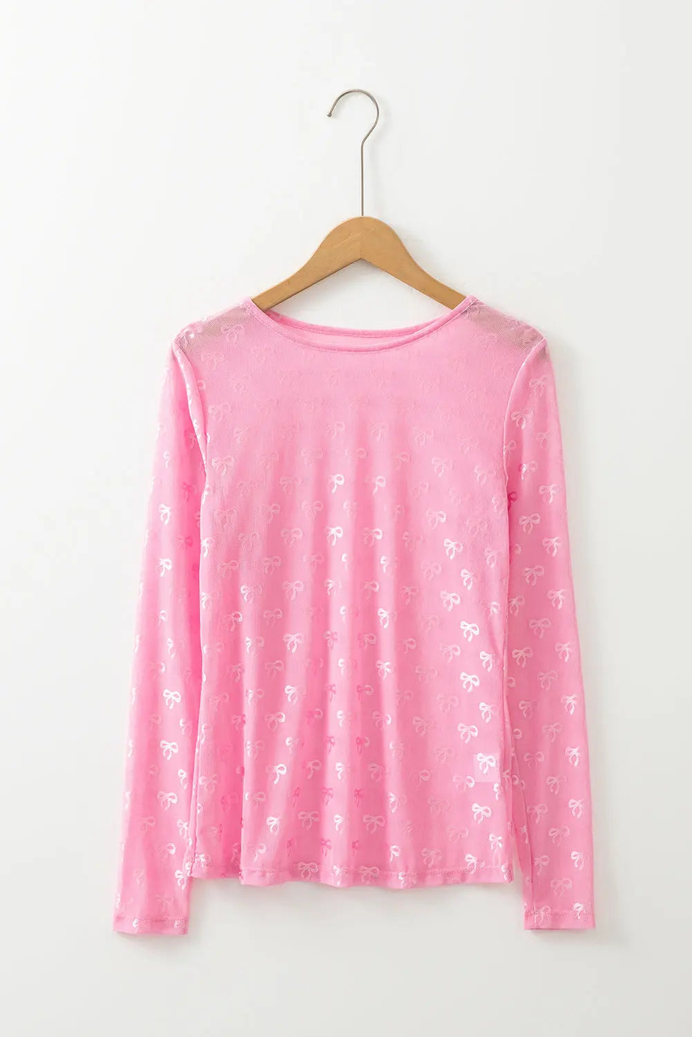 Black Bow Pattern Mesh Long Sleeve Top