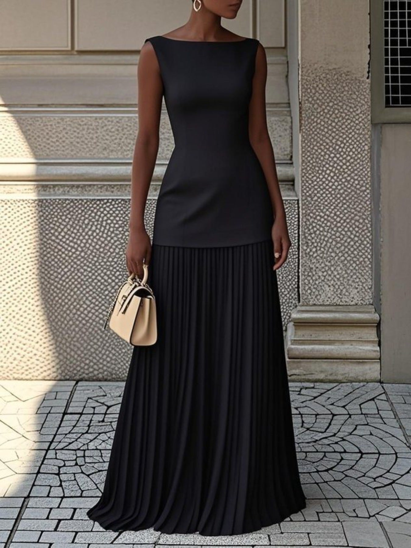 Elegant Sleeveless Pleated Maxi Dress