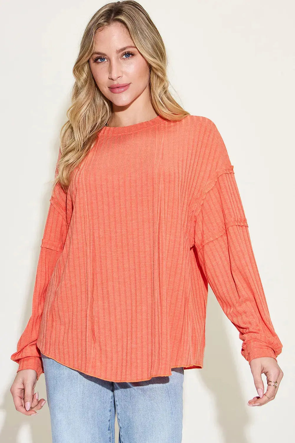 Basic Bae Full Size Round Neck Ribbed Long Sleeve T Shirt